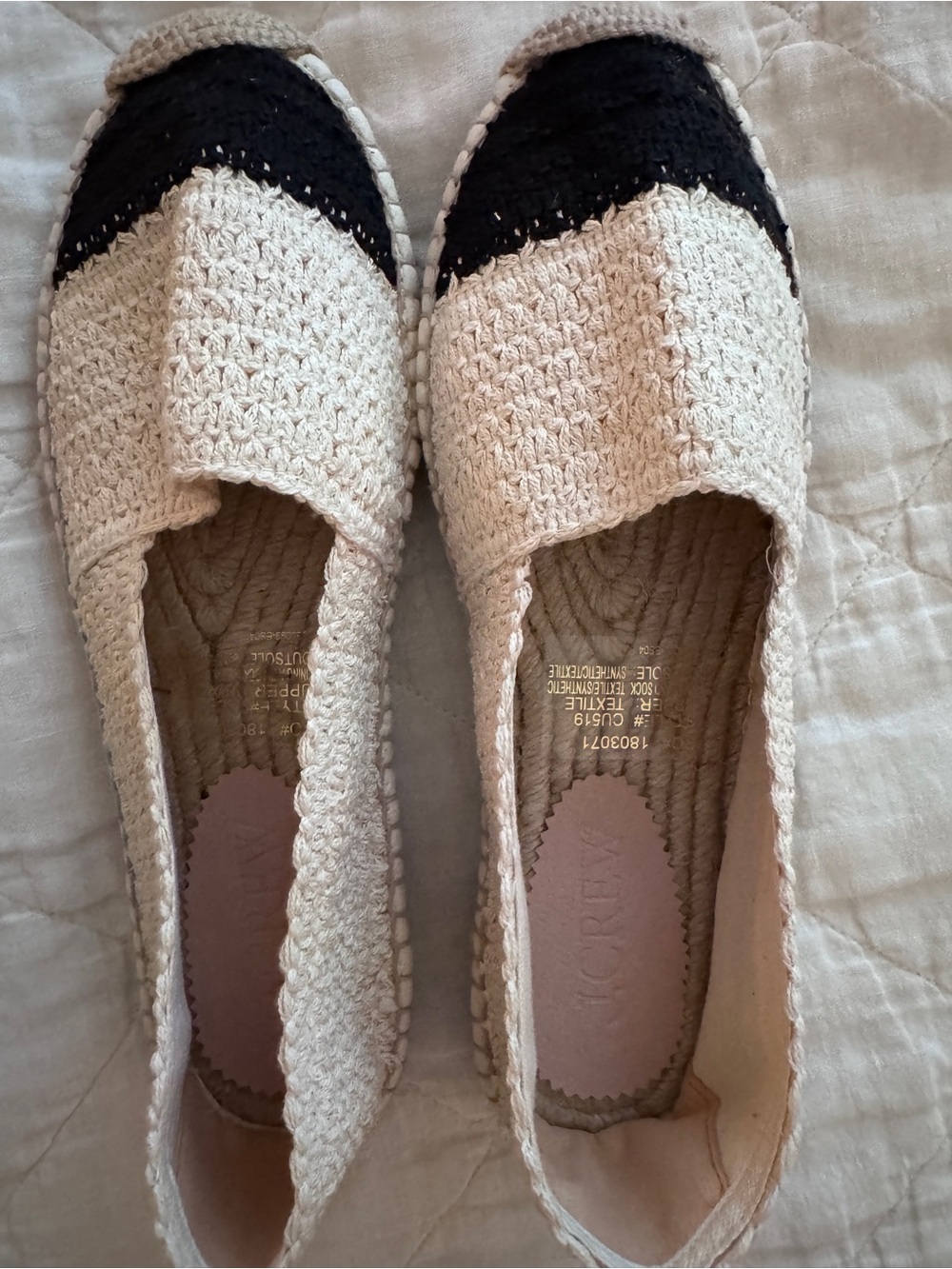 J. Crew Two-Tone Woven Espadrille Flats in Black and Cream